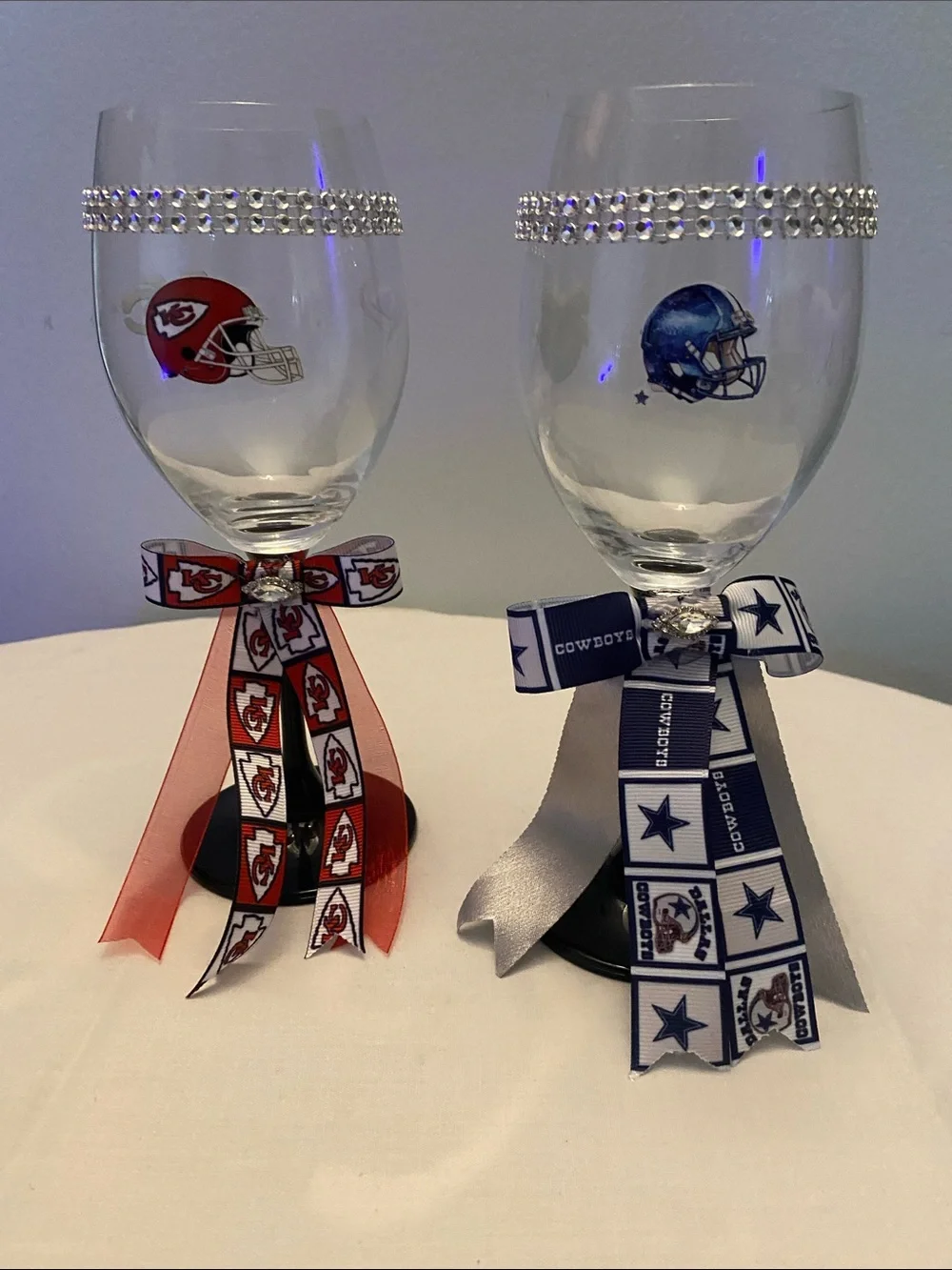 Chiefs & Cowboys Ribbon Wine Glasses